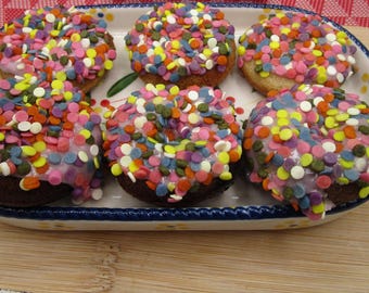 Gluten Free Mini Donuts, Dairy Free, Egg Free, Vegan, School Safe Treats, Frosted w/Natural Sprinkles, Peanut Free, Birthday Party,