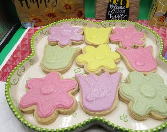Gluten Free Iced Sugar Cookies, Dairy Free, Vegan, Peanut Free, Flowers, Tulips, Daisy, Birthday Gifts, Get Well, Wedding, Mother's Day Gift