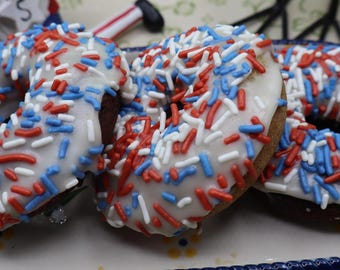 Gluten Free Donuts, Vegan, Dairy Free, Egg Free, Nut Free, Natural Sprinkles, Birthday Gift, July 4th Dessert, Summer Pool Party snack, BBQ