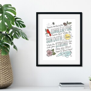 Land of the Long Leaf Pine, North Carolina Toast, Hand Lettered Art Print, Illustrated Tarheel State Toast