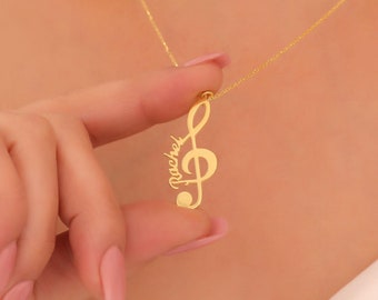 Personalized Treble Clef Name Necklace, Custom Music Note Pendant for Musicians, Music Lover Necklace, Musician Gift, Graduation Gift
