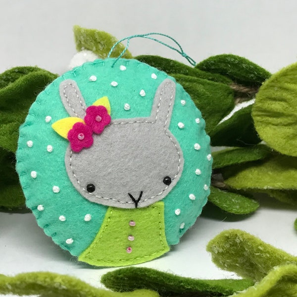 Gray Bunny on Aqua Puff Ornament