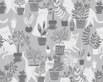 2/3 Yard (24 Inches) of Window Sill Cats Gray by Rae Ritchie from City Life for Dear Stella STELLA-SRR610