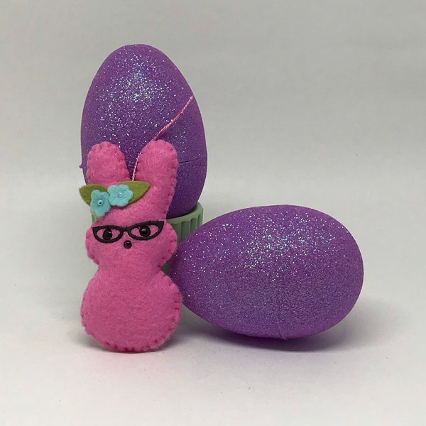 Pink Felt Marshmallow Peep Ornament with Cat Eye Glasses