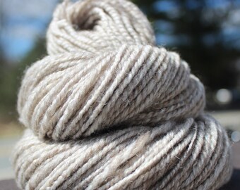 Brown Butter Blondie, Hand Spun, Handspun, Yarn, DK, Beige, Natural, Falkland Merino, Merino, Camel, Llama, Silk, Soft, 108 Yards