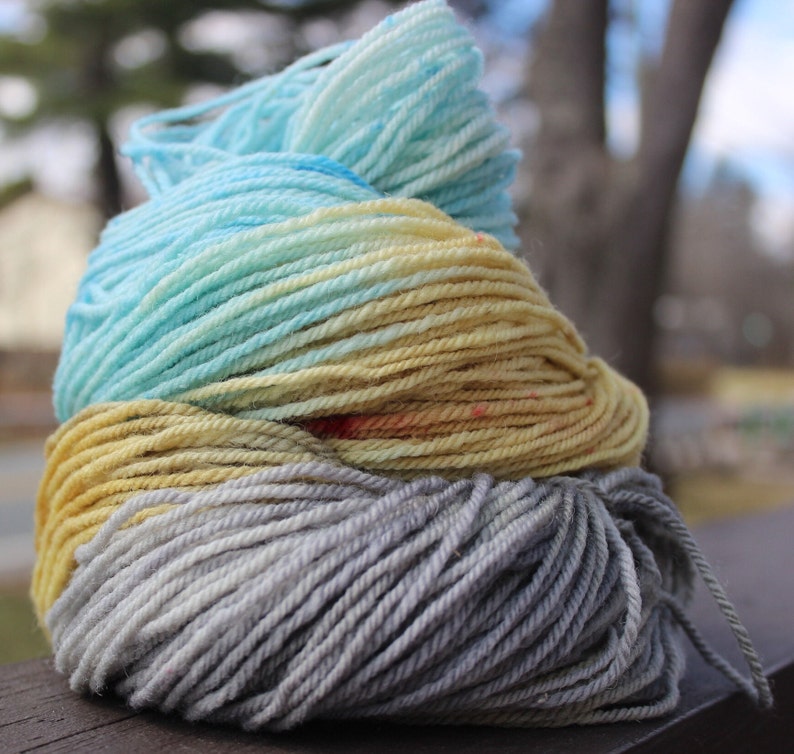 High Tide, Hand Dyed, Yarn, DK, Locally Sourced, Tunis, Merino, Tan, Gray, Blue, Red, 210 Yards image 4
