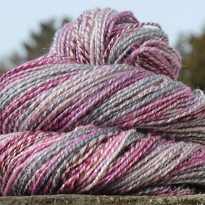 Smoky Waters, Hand Spun, Handspun, Yarn, Fingering, Purple, Grey, Pink, Maroon, Merino, Wool, Tencel, 270 Yards image 5