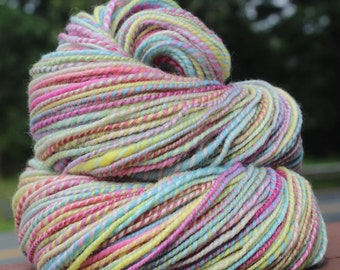 Baby Cakes, Hand Spun, Handspun, Yarn, DK, Pastel, Pink, Blue, Yellow, Purple, Merino, Wool, 290 Yards