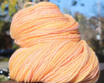 Peach Fuzz, Hand Spun, Handspun, Hand Dyed, Yarn, Worsted, Orange, Tonal, Merino, Wool, 340 Yards