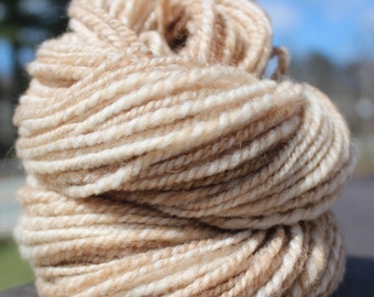 Caramel Kiss, Hand Spun, Handspun, Yarn, DK, Beige, Natural, Merino, Camel, Soft, 92 Yards