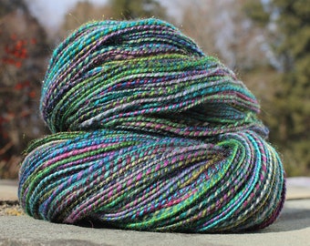 Fairies, Hand Spun, Handspun, Yarn, Fingering, Blue, Purple, Green, Sparkle, Merino, Wool, Sparkle, 332 Yards