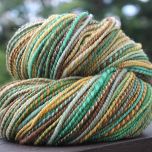 Forager, Hand Spun, Handspun, Yarn, Worsted, Green, Brown, Olive, Tan, Gold, Khaki, Drab, Merino, Wool, Soft, Yarn, 212 Yards
