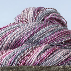 Smoky Waters, Hand Spun, Handspun, Yarn, Fingering, Purple, Grey, Pink, Maroon, Merino, Wool, Tencel, 270 Yards image 4