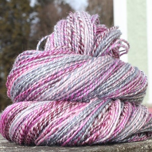 Smoky Waters, Hand Spun, Handspun, Yarn, Fingering, Purple, Grey, Pink, Maroon, Merino, Wool, Tencel, 270 Yards image 3