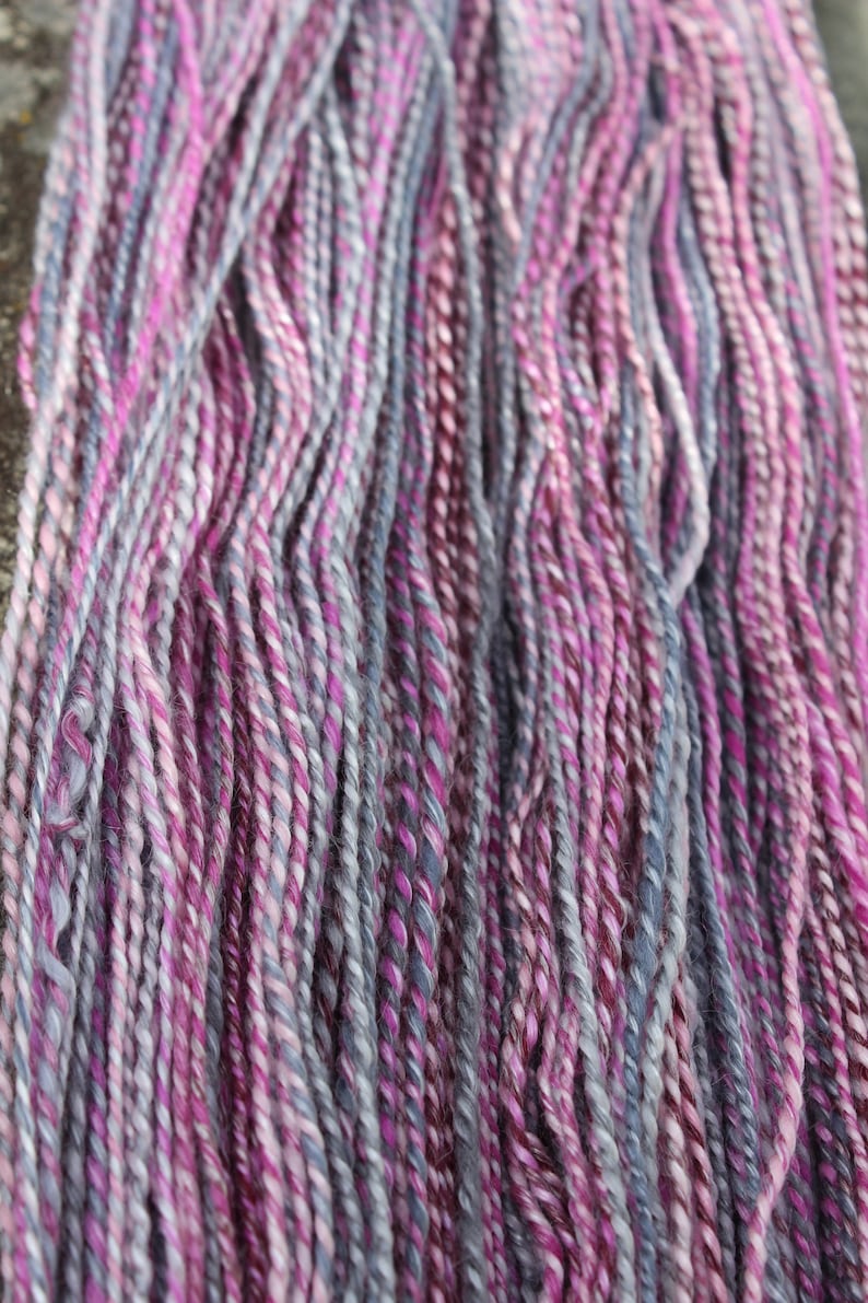 Smoky Waters, Hand Spun, Handspun, Yarn, Fingering, Purple, Grey, Pink, Maroon, Merino, Wool, Tencel, 270 Yards image 8
