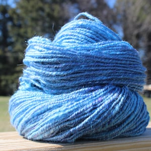 Ocean, Art, Yarn, Art Yarn, Handspun, Hand Spun, Blue, Purple, Sparkle, Angelina, Nylon, Firestar, 172 Yards, Merino, Wool