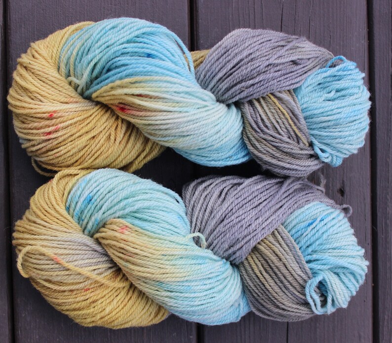 High Tide, Hand Dyed, Yarn, DK, Locally Sourced, Tunis, Merino, Tan, Gray, Blue, Red, 210 Yards image 2