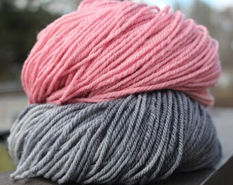 Broken Heart, Hand Dyed, Yarn, DK, Locally Sourced, Tunis, Merino, Pink, Gray, Black, 210 Yards