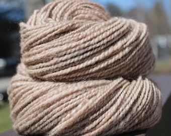 Chocolate Kiss, Hand Spun, Handspun, Yarn, DK, Beige, Natural, Alpaca, BFL, Polwarth, Soft, 158 Yards