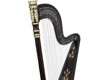 new 75 inches tall 42 strings lever musical Harp brown polish with copper orinate free strings, key, soft bag. Gift for her