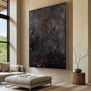 Abstract Black Textured Art, Modern 3D Oil Painting, Dark Metallic Wall Art, Minimalist Home Decor, Luxury Art Piece for Living Room