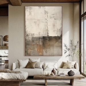 Large Neutral Abstract Wall Art, Textured Beige Brown Painting, Minimalist Wabi-Sabi Canvas Art, Modern Handmade Oil Painting
