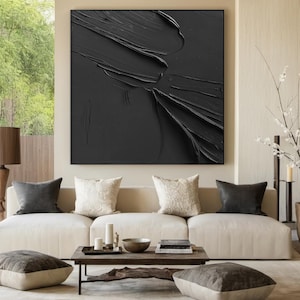 Abstrakte schwarze Textur Wandkunst Minimalistisches Ölgemälde Moderne abstrakte Kunst für Wohnzimmer Strukturierte Leinwand Wanddekor Zeitgenössische Kunst