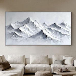 Grande tela dipinta a mano con texture di montagna bianca 3D, dipinto di paesaggio minimalista, dipinto in gesso, decorazione artistica da parete per soggiorno di casa moderna