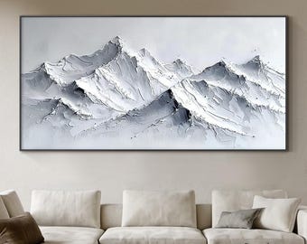 Large 3D White Mountain Texture Wall Painting Canvas,Minimalist Landscape Painting,Plaster Painting,Modern Home Living Room Wall Art Decor