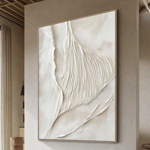 Beige White Art Abstract Art Wabi Sabi Wall Art Large Abstract Texture Lines Minimalism Framed Painting Modern Wall Decor Beige Textured Art
