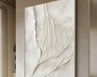 Beige White Art Abstract Art Wabi Sabi Wall Art Large Abstract Texture Lines Minimalism Framed Painting Modern Wall Decor Beige Textured Art