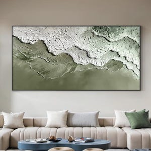 Abstract Green Ocean Zen Texture Oil Wall Art Painting Modern Minimalist Neutral Canvas Natural Large Print Artwork, Original Room Decor