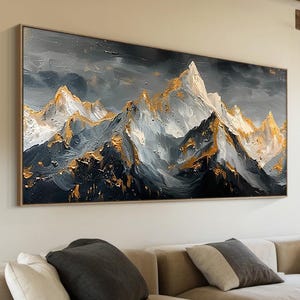 Montagne 3D grande peinture à l'huile sur toile paysage mur peint à la main luxe encadré texture de plâtre oeuvre d'art naturelle salon décoration