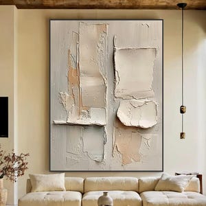 Vintage Abstract Beige Painting Canvas 3D Texture Wall Art Original Neutral Wall Artwork Modern Minimalist Textured Mural Custom Frame Decor