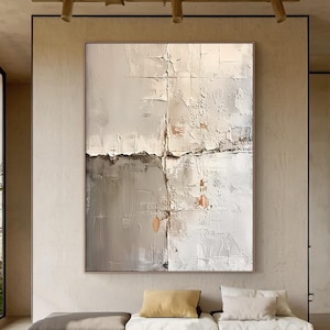 Wabi Sabi Wall Art Neutral Beige Textured Canvas, 3D Abstract Painting for Above Bed, Oversized Minimalist Decor, Perfect Housewarming Gift