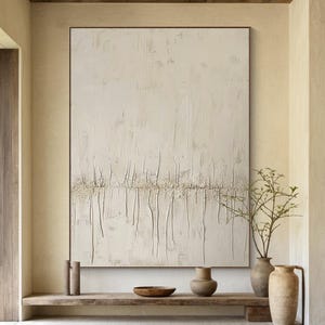 Beige Textured Wall Art, White Minimalist Living Room Decor, Neutral Large Canvas Painting, Original Handmade Artwork, Modern Home Interior