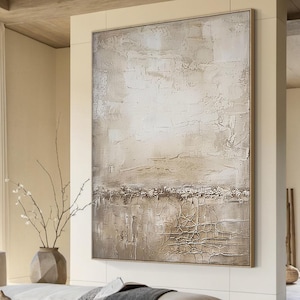 Beige Textured Wall Art on Canvas Wabi Sabi Oil Painting Beige Minimalist Wall Art Mural Tan Modern Texture Art Living Room Home Decor