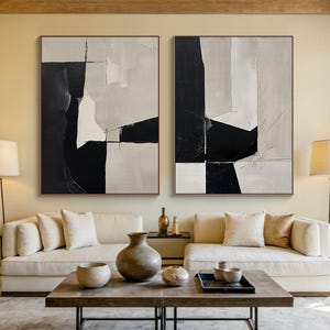 Set of 2 3D Textured Wall Art Beige Black 3d Texture Wall Art 2 Piece Minimalist Canvas Art Wabi Sabi Oil Painting Modern Home Wall Decor