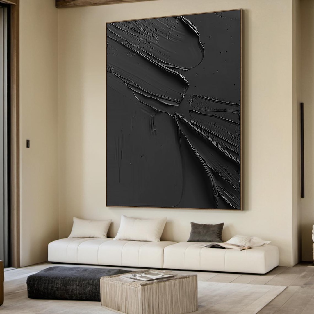 Abstract Black Texture Wall Art Minimalist Oil Painting Modern Abstract ...
