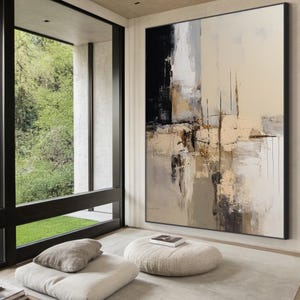 Art mural texturé 3D beige Peinture minimaliste beige Peinture sur plâtre neutre Art mural Wabi Sabi Peinture texturée beige Art minimaliste moderne