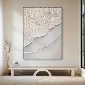 Beige White Abstract canvas Oil Painting,  3D Texture Minimalist  Art ,Wabi Sabi Wall Art,Modern Neutral Living Room Wall Decor