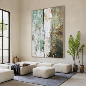 Wabi Sabi Wall Art Green Abstract Wall Art Green Texture Painting on Canvas Green Beige Abstract Minimalist Painting Neutral Wall Art Decor