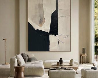 Large 3D Texture Original Oil Painting Canvas Black & White Minimalist Wall Art Oversize Canvas Modern Abstract Painting Fashion Home Decor