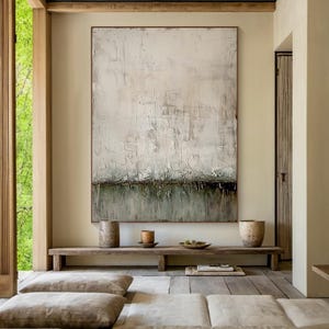 Beige textured painting on canvas Wabi Sabi wall art Beige minimalist wall art for living room Green textured art Living room decor