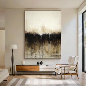 Black White Abstract Canvas Oil Painting , Modern Minimalist wall art, Wabi-Sabi Texture art, Handmade Painting Art, Living Room Decor