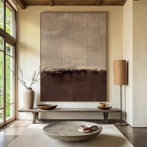 Minimalist Beige Brown Wall Art Abstract Canvas Oil Painting, Earthy Minimalist Wall Art, Wabi Sabi Textured Abstract Art, Living Room Decor