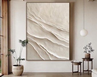 Beige 3D Minimalist Painting Large White Abstract Painting 3D Textured Painting Beige Minimalist Texture Modern Abstract Neutral Wall Decor