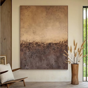 Wabi-Sabi Wall Art, Neutral Abstract Painting, Minimalist Canvas Art with 3D Texture, Beige and brown Modern Wall Decor for Living Room