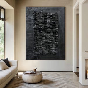 Wabi-sabi Black Oil Painting, Black Minimalist Art, Textured Canvas Art, Modern Black Wall Art, Large Canvas Painting for Living Room Decor