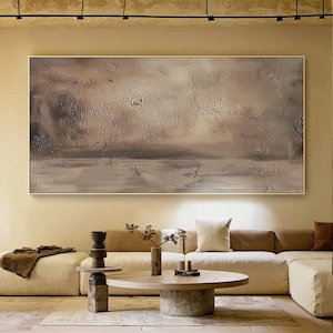 Minimalist Large Canvas Oil Painting, Original Brown Abstract Wall Art, Wabi Sabi Textured Wall Art, Home Wall Decor, Living Room Wall Decor